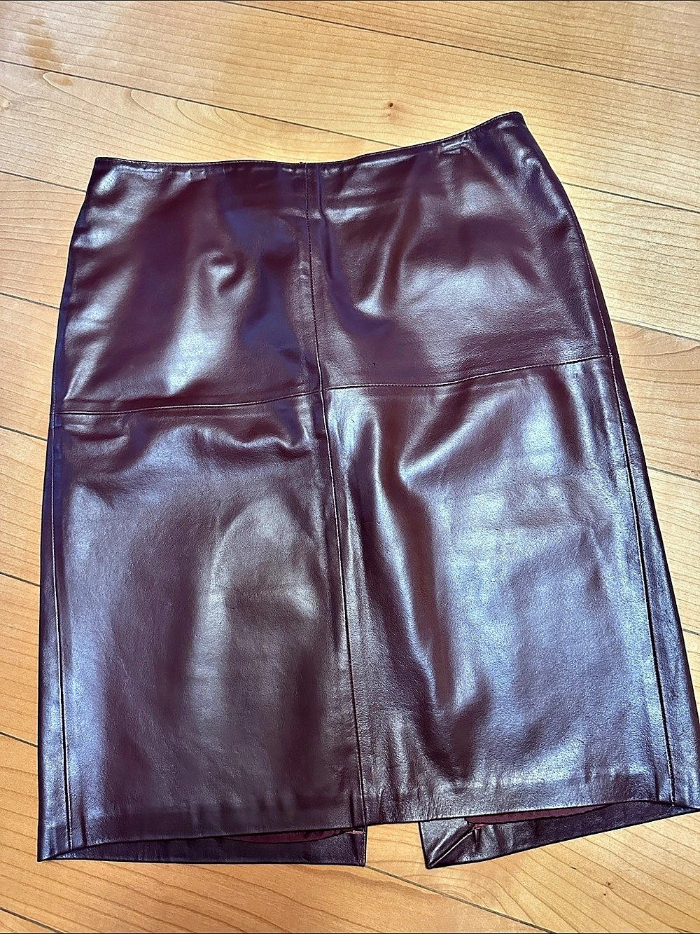 Sisley Leather Skirt Maroon Size 46 Very Good Condition